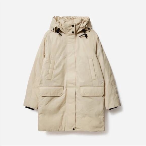 EVERLANE The ReNew Long Puffer in Cashew Cream 100% Down Winter Size XXS NEW - Picture 1 of 8